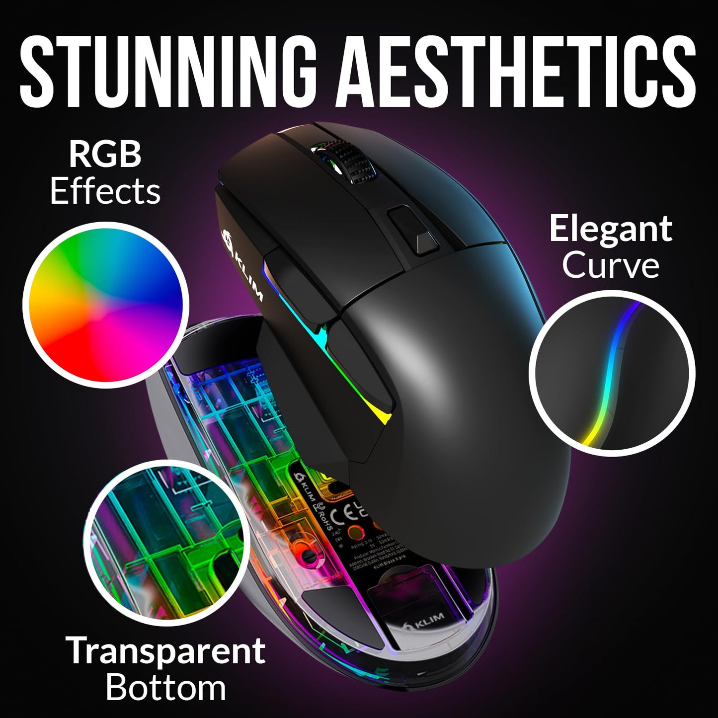 KLIM Blaze X RGB + New + Rechargeable Wireless Gaming Mouse with Charging Dock + Long-Lasting Battery + Up to 12000 DPI + Wired & Wireless Mouse PC, PS5, PS4, Mac + Black