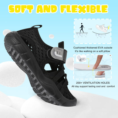 JOINFREE Kids Water Sports Shoes Toddler Auqa Sneakers Boys Girls Outdoor Quick Dry Beach Surf Barefoot Lightweight Non-Slip Breathable Swim Shoes 9 Toddler Black