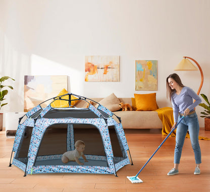 Funsland Baby Playpen Pop-up Tent - Outdoor & Indoor Play Tent for Beach with Canopy Travel Bag Portable Play Yard for Babies & Toddlers (Ocean)