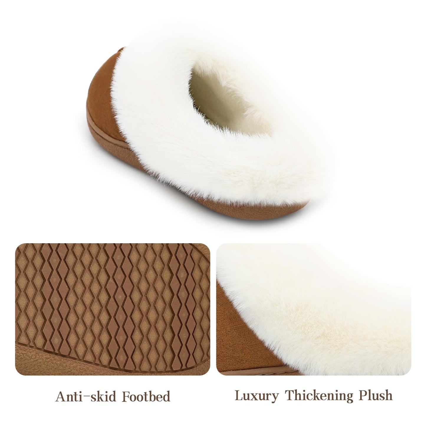 Jerzmy Fuzzy Slippers for Women, Memory Foam Cushion Womens House Slippers Suede Fluffy Faux Fur Lining Comfy Home Shoes for Indoor Outdoor Bedroom Garden Winter Brown Size 7