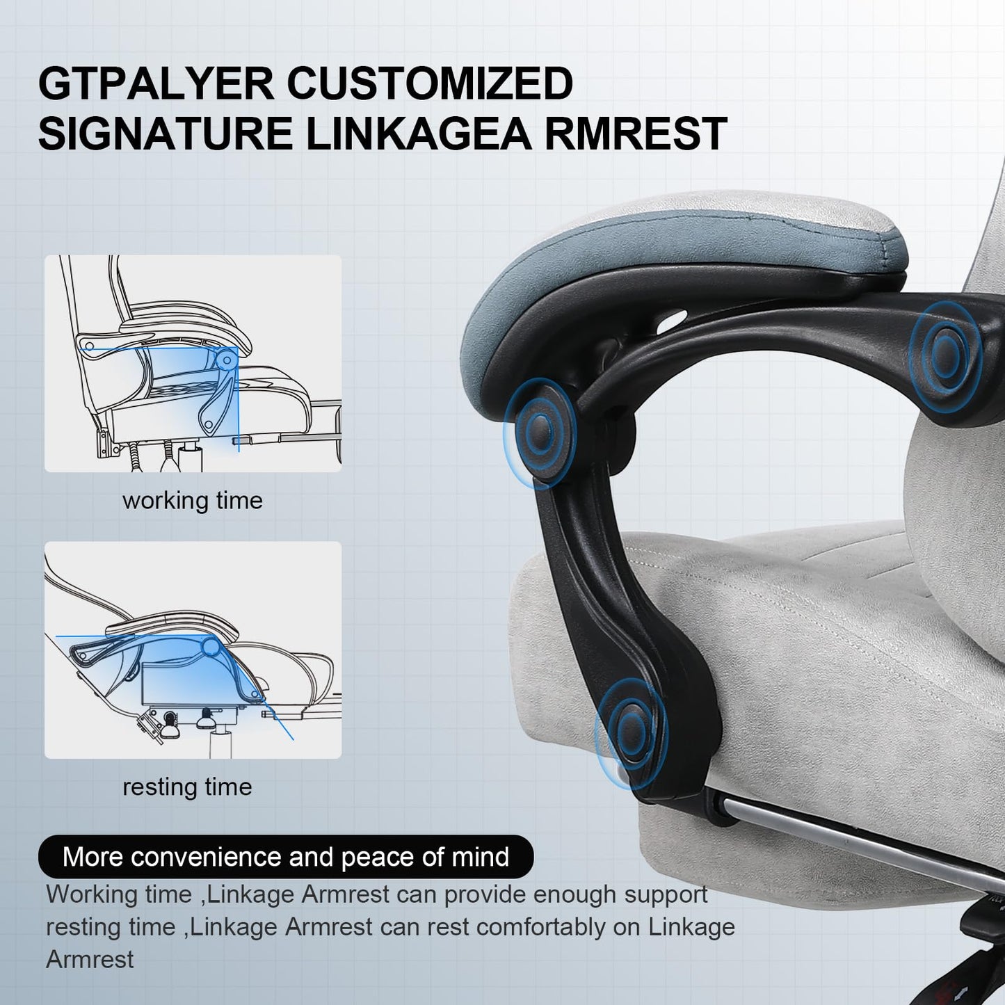 GTPLAYER Gaming Chair, Computer Office Chair with Pocket Spring Cushion, Linkage Armrests and Footrest, High Back Ergonomic Computer Chair with Lumbar Support Task Chair with Footrest