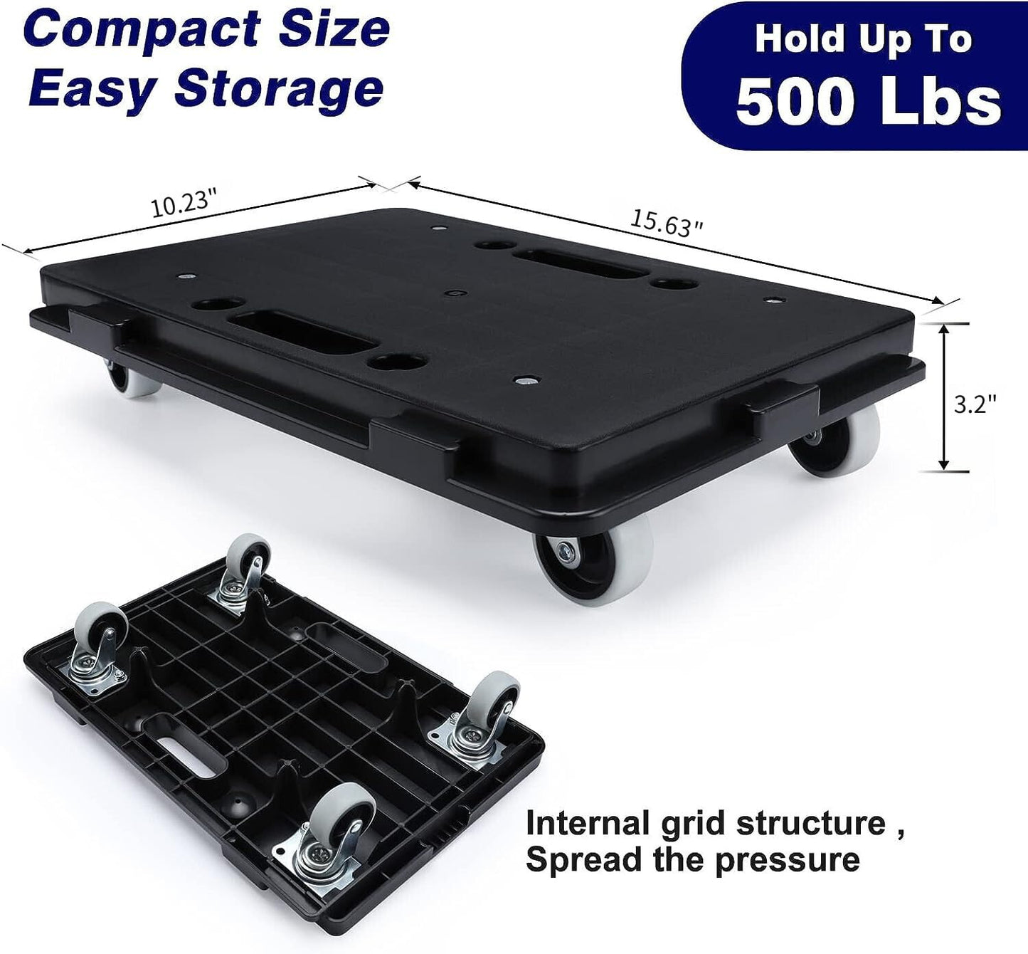 Furniture Dolly, 2 Pack Moving Dolly Connectable, 15.63 x 10.23 inch, 500 Lbs Capacity, Furniture Movers 4 Wheels Heavy Duty, Small Flat Dolly Cart, Portable and Light Dollies