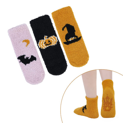 Halloween Socks Halloween Fuzzy Socks for Women Novelty Funny Spooky Socks Grip Socks Slipper Socks Holiday Witch Bat Pumpkin Socks Warm Fluffy for Thanksgiving?ift 3 Pack
