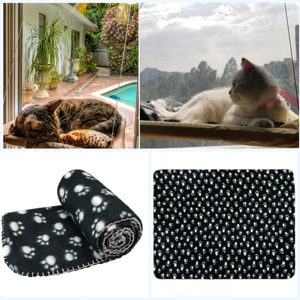 JZK Cat Window Hammock + Blanket, Suction Cup Pet Hanging Bed, Black Blanket for Cat Perch