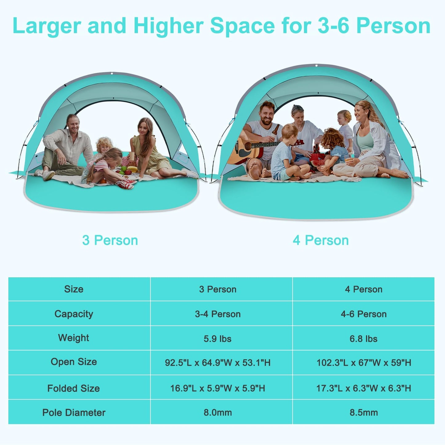 Gorich Beach Tent Sun Shelter with UPF50+ UV Protection for 3/4-5/6-7 Person, Lightweight & Portable Beach Shade Canopy with 2 Zippered Doors, Easy Setup Family Beach Umbrella