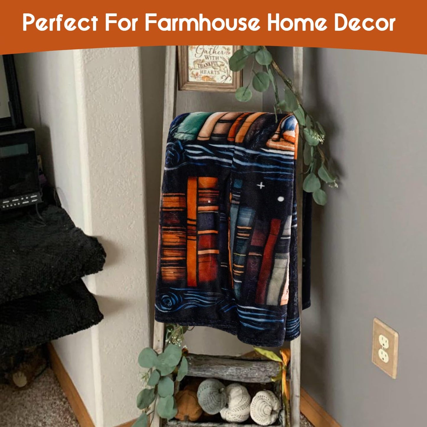 Yiyhuxf Book Lovers Blanket,Halloween Witches Bookshelf Skulls Black Cat Potions Fleece Blankets for Women Flannel Throw Blanket for Home Living Room Couch Bed Chair or Dorm Decor 60"x50"