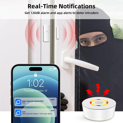 GRSICO Wireless Alarm System 9 Piece Kit, WiFi Alarm System for Home Security with Phone APP Alert (Alarm Siren, Keypad, Remote, Motion, and Door Sensors) for Home, Apartment, Compatible with Alexa