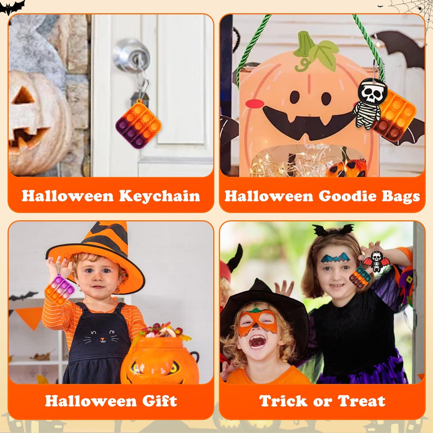 64Pack Halloween Mini Pop Fidget Toys Pack with Cartoon Letter Party Favors, Silicone Squeeze Pop Bubble Fidget Bulk Sensory Toys, Pop Keychain Bubble Toy Party Bag Fillers for Kids