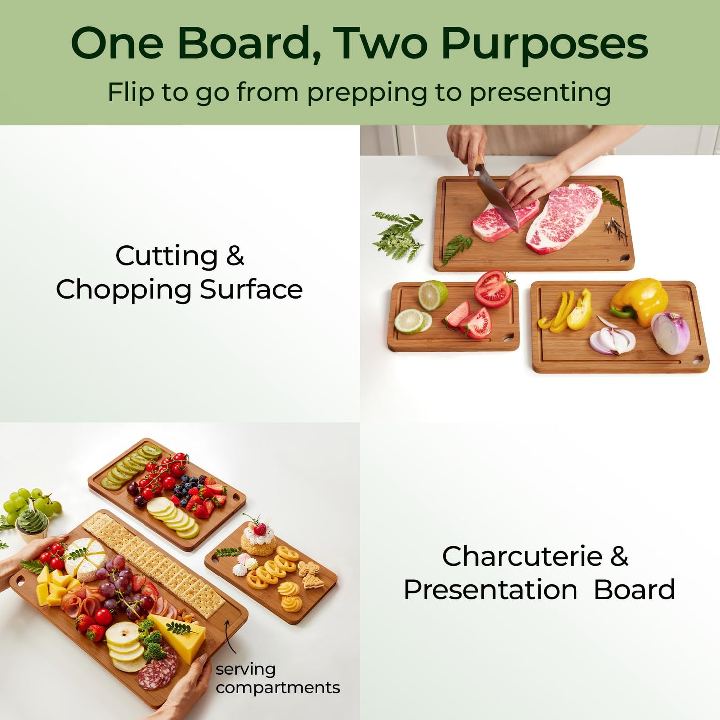 Keechee Bamboo Cutting Board, Durable Wood Cutting Boards for Kitchen with Deep Juice Grooves & Built-in Handles, Ideal Charcuterie & Chopping for Meat, Vegetables and Fruits Ideal Kitchen Gifts