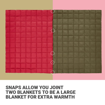 KingCamp Ultralight Camping Blanket, Packable Down Alternative Puffy Wearable Blankets Weatherproof Warm Package Quilt with Snap Buttons for Outdoor Hiking Travel Picnic Stadium (69"L x 53"W CRIMSON)