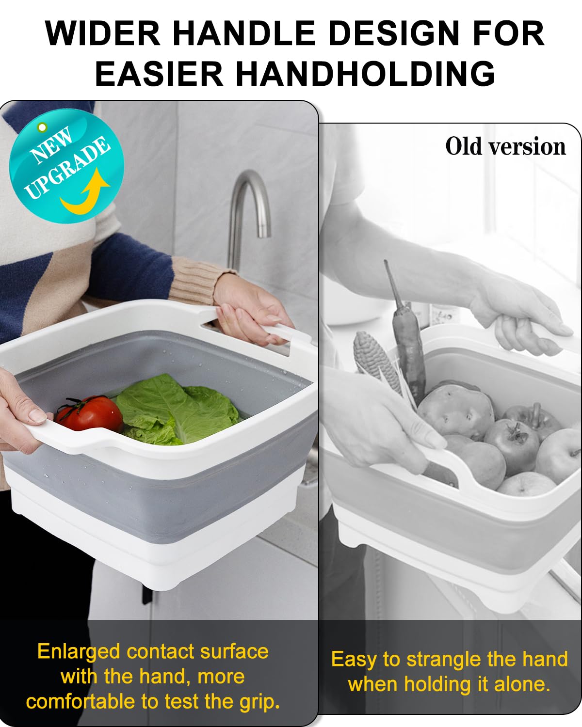 Collapsible Wash Basin with Drain Plug 9L (2.4Gal), Dishpan for Washing Dishes Basin,Collapsible Dish Tub Portable Sink for Kitchen Sink, Camping RV Washing Tub(Gray)