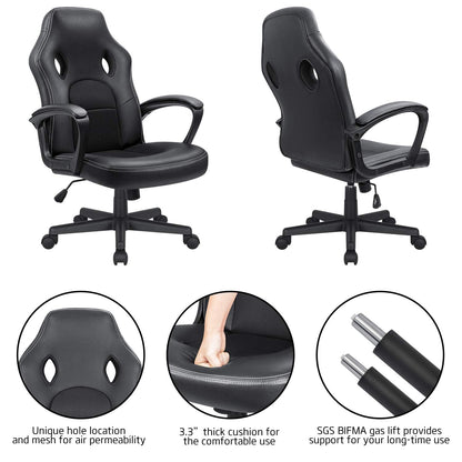 KaiMeng Office Gaming Chair High Back Leather Computer Chairs Ergonomic Height Adjustable Racing Game Desk Chair Executive Conference Task Chair (Black)