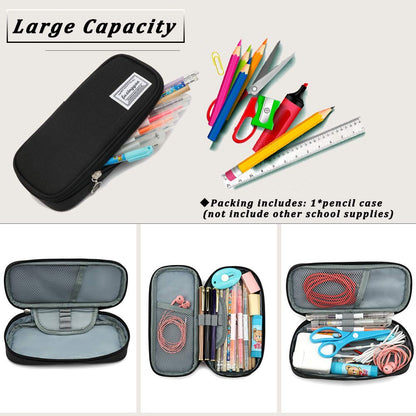 FUXINGYAO Pencil Case, Multi- Slot Pencil Pouch, Portable Pencil Bag, Pen Case for& Office(Black)