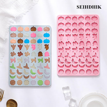 Halloween Silicone Molds 2 Packs Pumpkin Ghost Chocolate Molds Silicone Mini Mold for Halloween Baking Candy Chocolate Cookie Jelly