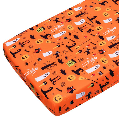 JISEN Baby Crib Sheet 1 Piece Portable Fitted Crib Sheet for Standard Crib and Toddler Mattresses Nursery Bed Decor for Boys Girls 28x52 Halloween Ghost