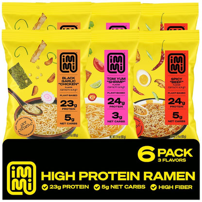 immi Ramen Variety Pack – Bold Flavors, Better Noodles – High Protein, Low Carb, Plant Based – Spicy Beef, Black Garlic Chicken, Tom Yum Shrimp – Keto & Plant-Based Comfort Food