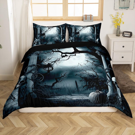 Erosebridal Tree Bedding Set Queen Size Halloween Horror Theme Comforter Cover Gothic Spooky Duvet Cover for Teens Adult Men Branches Grey Tree Terror Quilt Cover Home Decoration
