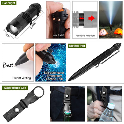 Gearedt Survival Kit, 16 in 1 Professional Survival Gear Tool Emergency Tactical First Aid Equipment Supplies Kits Gifts Idear for Men Him Women Families Hiking Camping Fishing Adventures