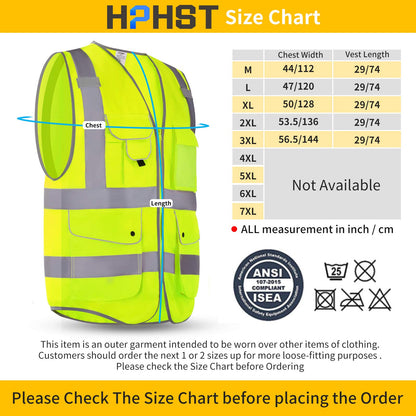 HPHST High Visibility Cycling Vest for Men and Women with Zip Reflective Vest Work Vest EN ISO 20471