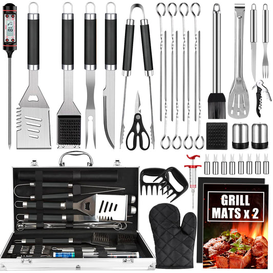 Cifaisi BBQ Grill Accessories Set, 38Pcs Stainless Steel Grill Tools Grilling Accessories with Aluminum Case, Thermometer, Grill Mats for Camping/Backyard Barbecue, Grill Utensils Set for Men Women
