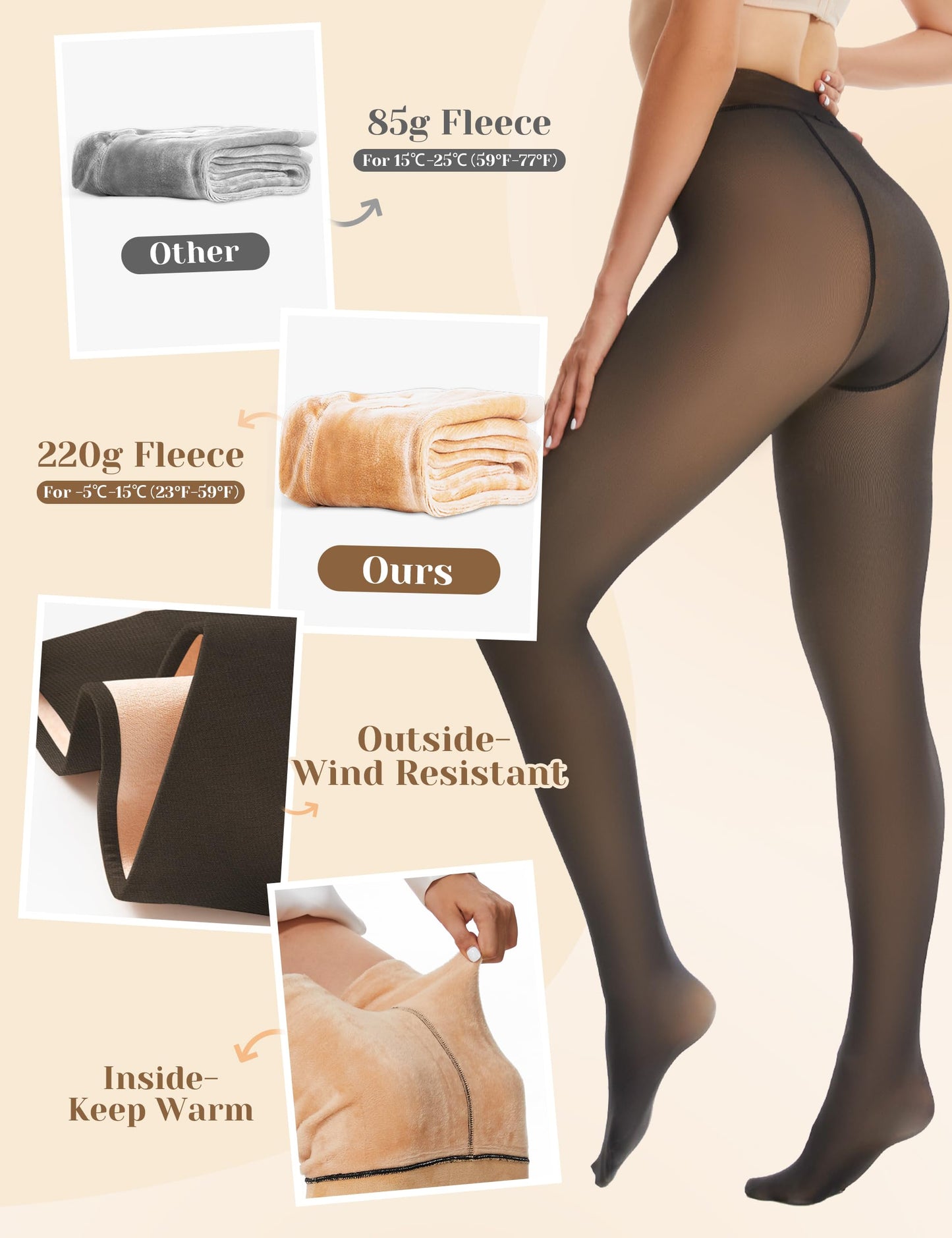 DDOBB Women's Fleece Lined Tights, Thermal Fake Translucent Leggings Women Black Winter Pantyhose Stockings Thick leg Warmers