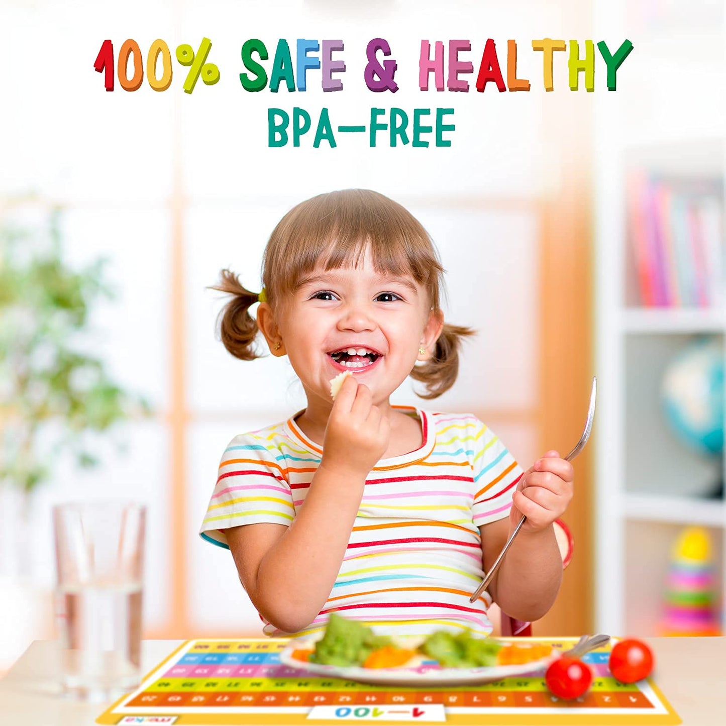 Educational Kids Placemats Set of 4: Opposites Days of the Week Months of the Year Learn to Count 1-100 - Bundle - Non Slip Washable