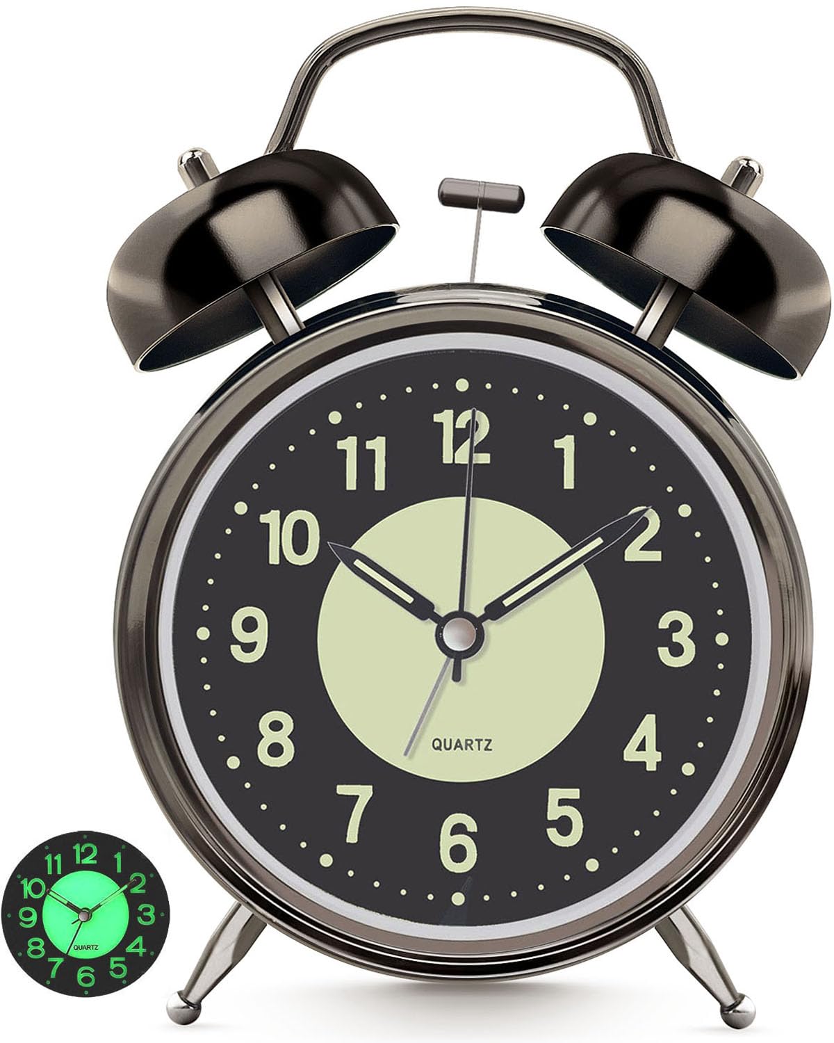 Lesipee Loud Alarm Clock for Heavy Sleeper, Clocks for Bedroom, 4'' Battery Operated Metal Clocks with Night Light, Retro Analog Clock for Student with Luminous dial Non-Ticking, Back to School