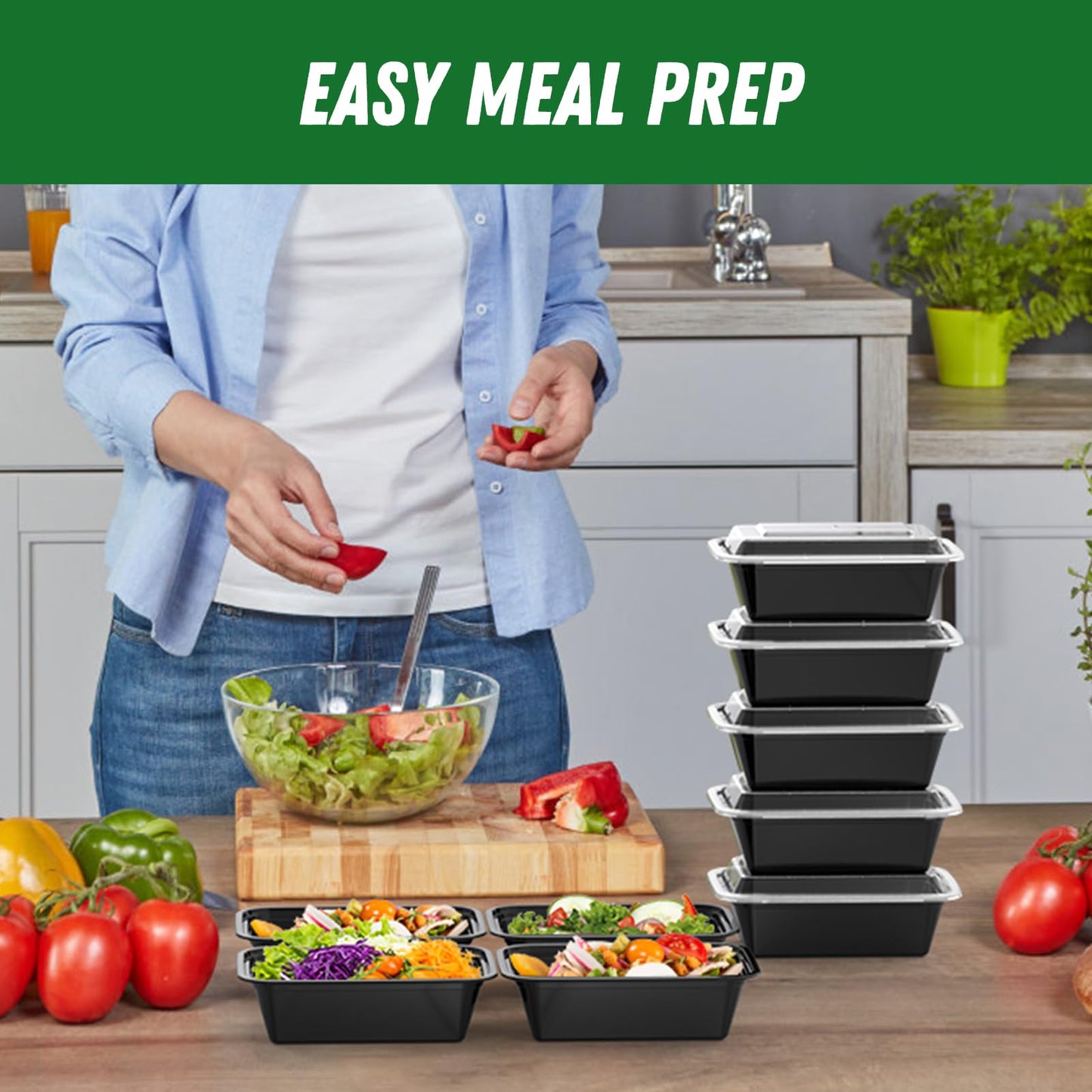 Dealusy 50 Pack (100-Piece) 24 oz Meal Prep Containers Reusable with Lids, Sturdy Leakproof & Food Safe, Microwave, Freezer, Dishwasher Safe Prep Containers, To Go Take Out Plastic Food Storage