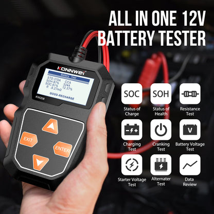 KONNWEI KW208 12V Car Battery Tester, Battery Load Tester Automotive 12V Alternator Starter Tester Digital Auto Battery Analyzer Charging Cranking System Tester for Car Truck Marine Motorcycle Boat