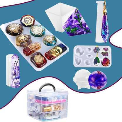 JILLSKY Resin Kit - Complete Resin Kits and Molds Set, 125pcs Resin Jewelry Making Kit for Beginners with Sphere, Pyramid, Crystal Molds & Epoxy Supplies for DIY Crafts