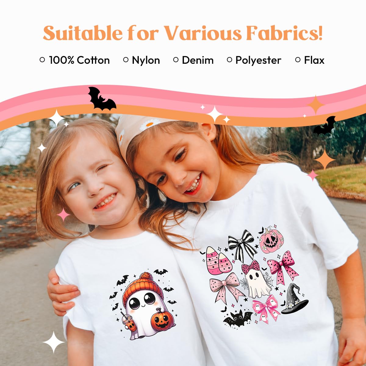 Kaciola 30 Sheets Ghost Iron on Transfers, Halloween DTF Transfers Ready to Press Washable Stickers Iron on Decals for T Shirts Hoodie DIY Crafts