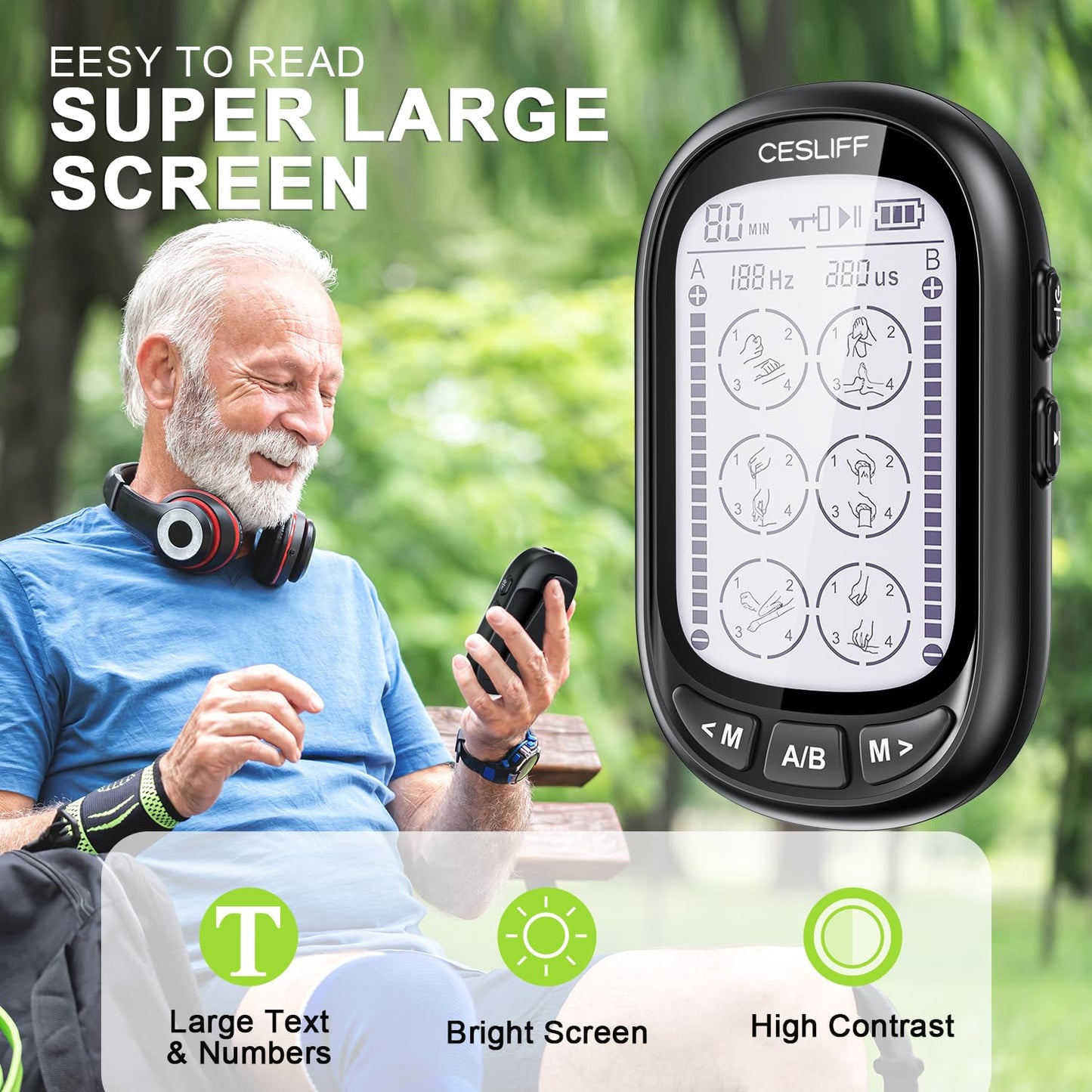 Dual Channel TENS EMS Unit 24 Modes 36 Levels, Upgraded Large Screen Intensity Muscle Stimulator for Back Neck Shoulder Pain Relief, Rechargeable Electric Pulse Massager TENS Machine with 10 Pads