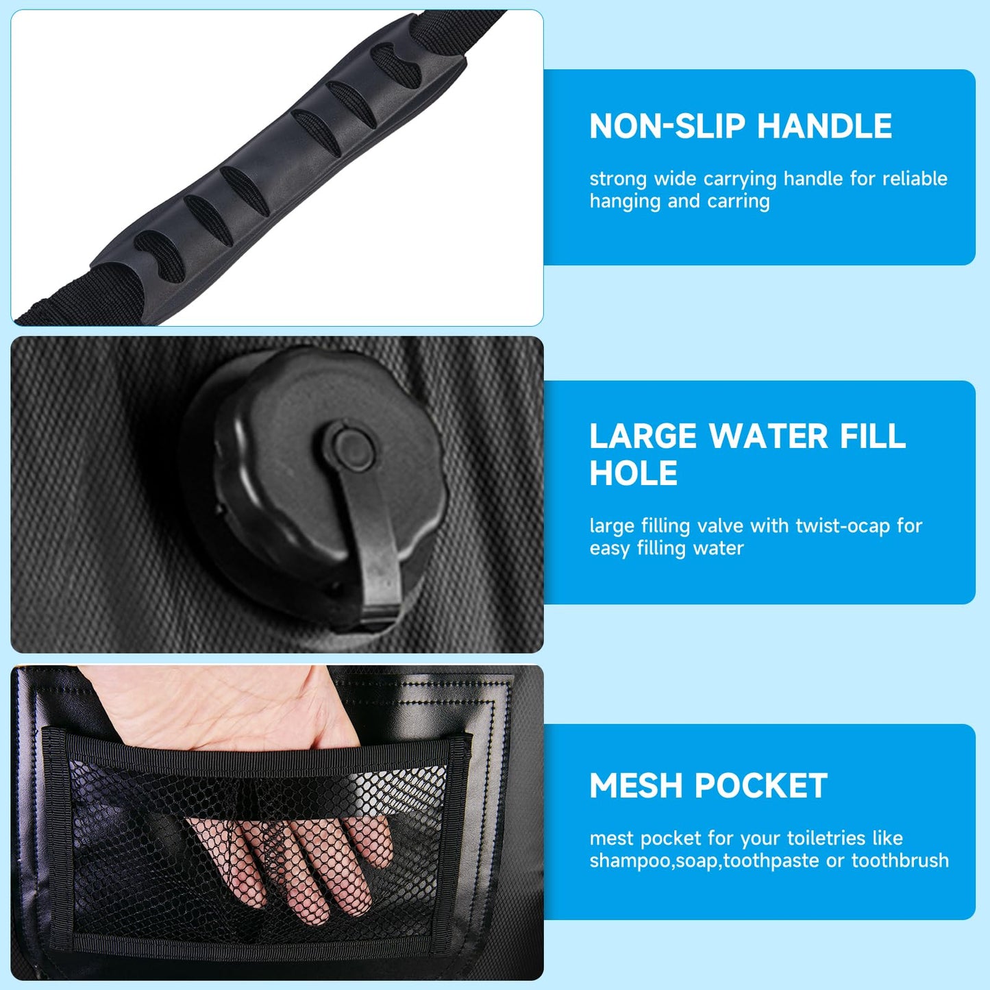 FENSAN Solar Portable Shower Bag, 5 Gal/20L Solar Heating Outdoor Camping Shower Bag with On-Off Switchable Shower Head&Removable Hose Suitable for Camping, Hiking, Travel, Beach Swimming