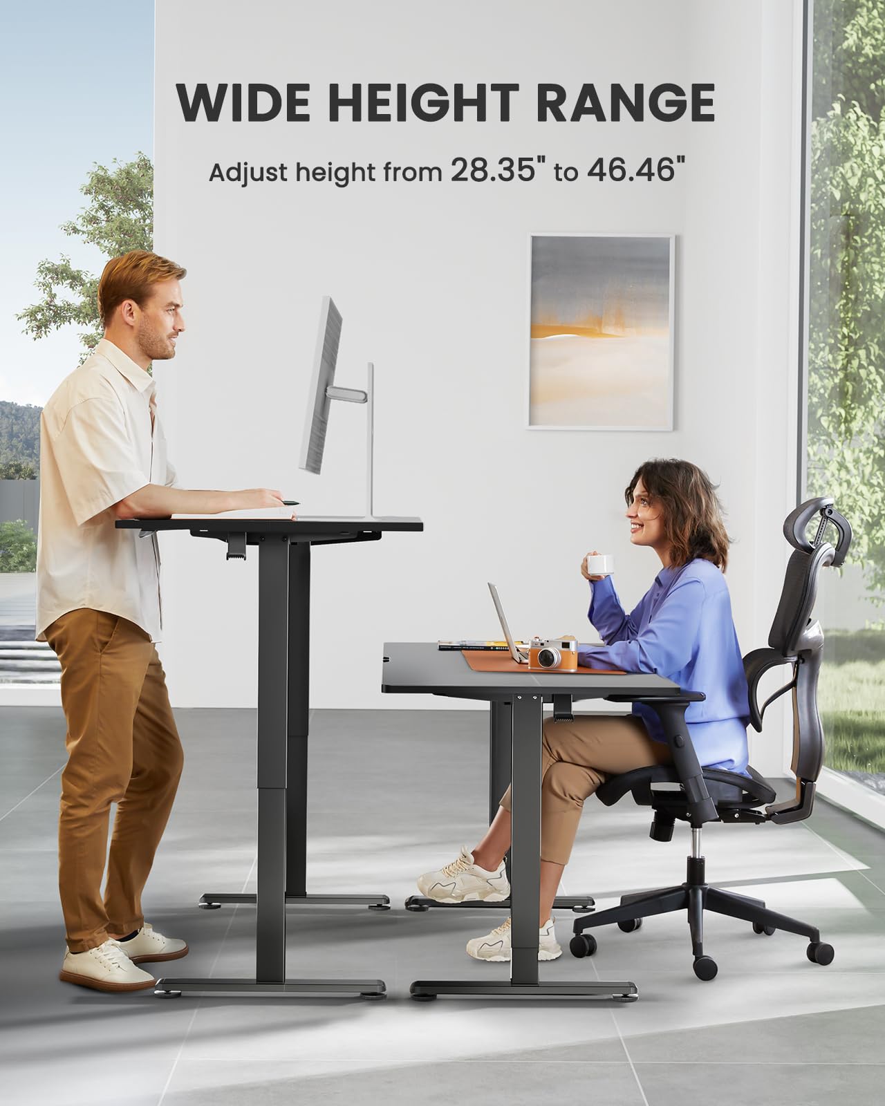 ErGear Height Adjustable Electric Standing Desk, 48 x 24 Inches Sit Stand up Desk, Memory Computer Home Office Desk with Two-Piece Desktop (Black)