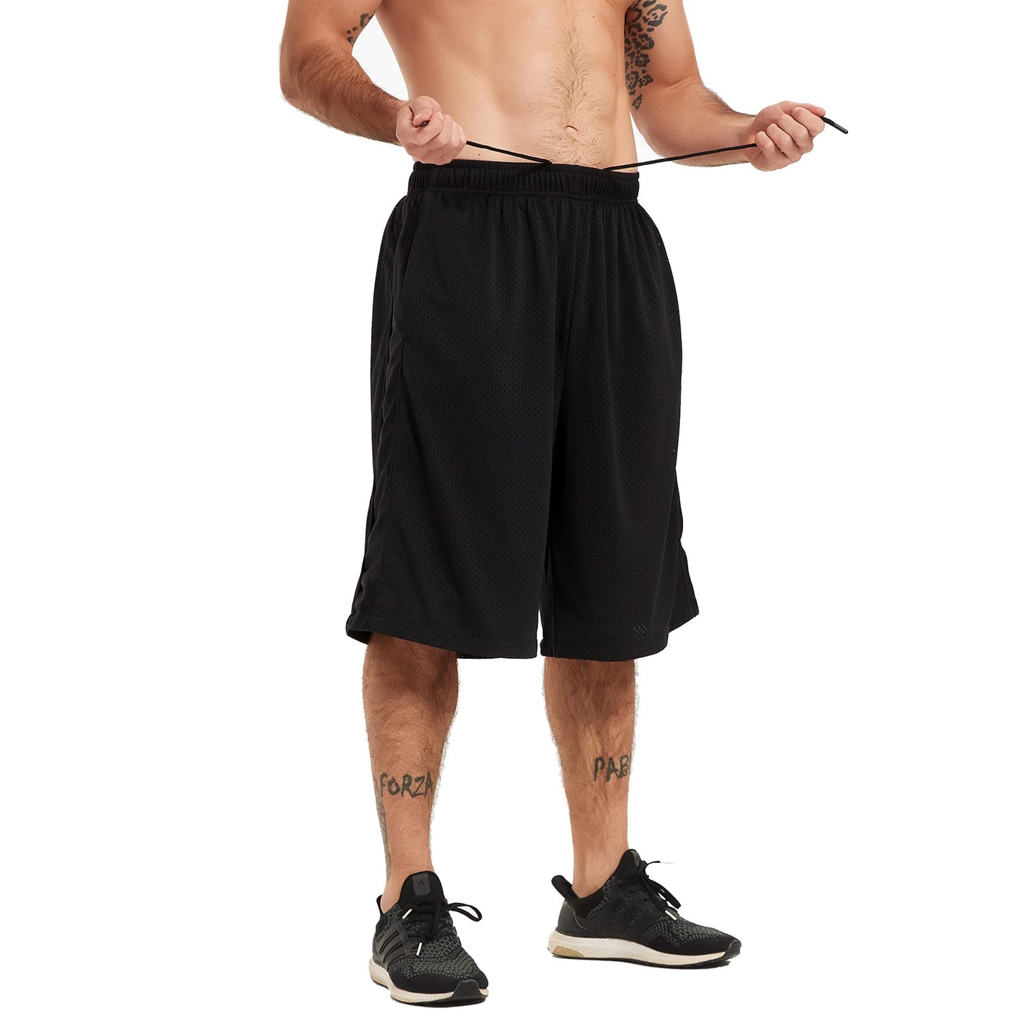 HQUEC Men's 12" Basketball Shorts Long Athletic Workout Gym Mesh Shorts Below Knee Loose-Fit with Pockets Black M