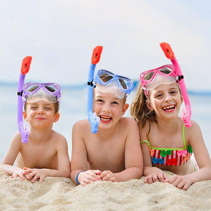 Kids Snorkel Set Dry Top Snorkeling Gear for Kids Youth Boys Girls Junior Age 5-15,Tempered Glass Swimming Diving Mask and Snorkel Set 180 Degree Panoramic View (Light Pink)