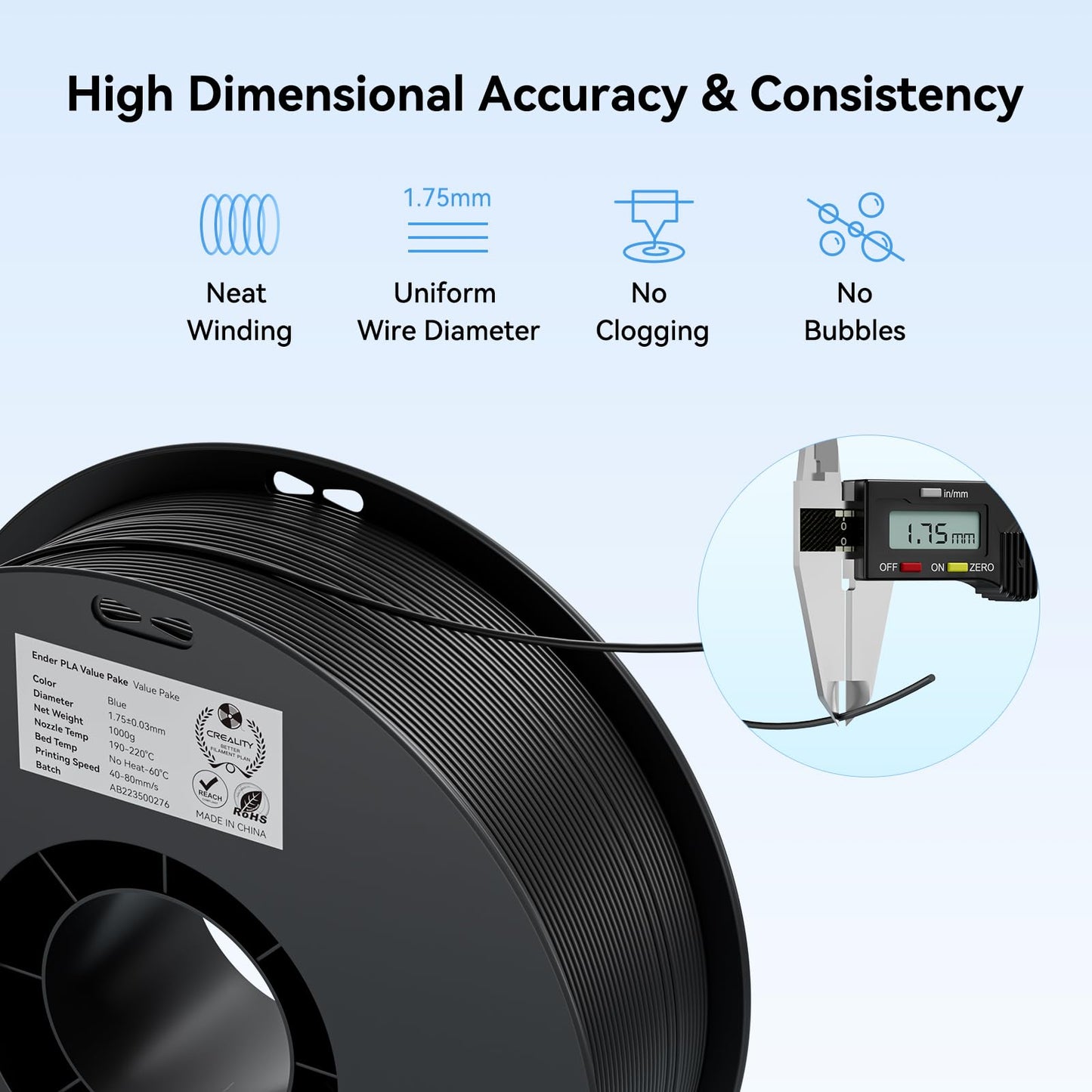 Creality 2kg Black & White PLA 1.75mm Filament Bundle for 3D Printing with No-Tangling Strong Bonding and Overhang Performance, Accuracy +/- 0.02mm