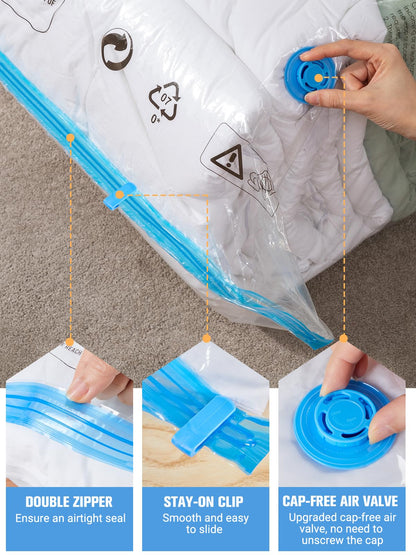 Vacuum Storage Bags with Electric Air Pump, New Air Valve Combo 15 Pack Compression Bag, Space Saving Vacuum Sealer Bags for Clothes, Blanket, Duvets, Pillows, Comforters, Travel, Two Compressing Ways