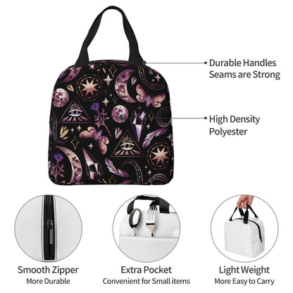 DADABULIU Lunch Bag Tarot Moon Butterfly Magic Goth Insulated Lunch Box Cooler Tote for Adults Kid Girl Women Work Office School Picnic Beach Reusable Lunchbox Over 3 Years Old