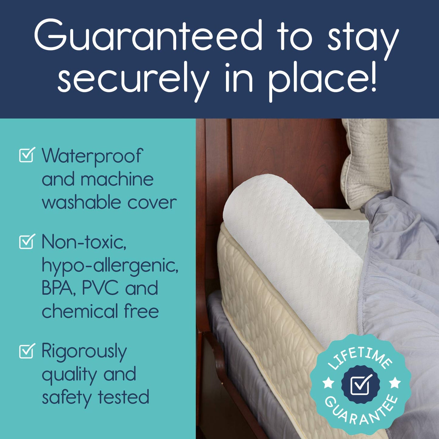 hiccapop [2-Pack Inflatable Bed Rail for Toddlers | Portable, Blow-up Bed Bumper for King, Queen, Full, with Non-Slip Machine-Washable Cover | Travel Bed Rail for Hotel, Grandma's, Vacation