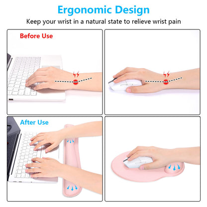 Dapesuom Keyboard Wrist Rest and Mouse Pad with Wrist Support, Cute Memory Foam Cushion for Keyboard and Mouse Set, Ergonomic Desktop Pad Rests with Non Slip Base for Easy Typing & Pain Relief, Pink