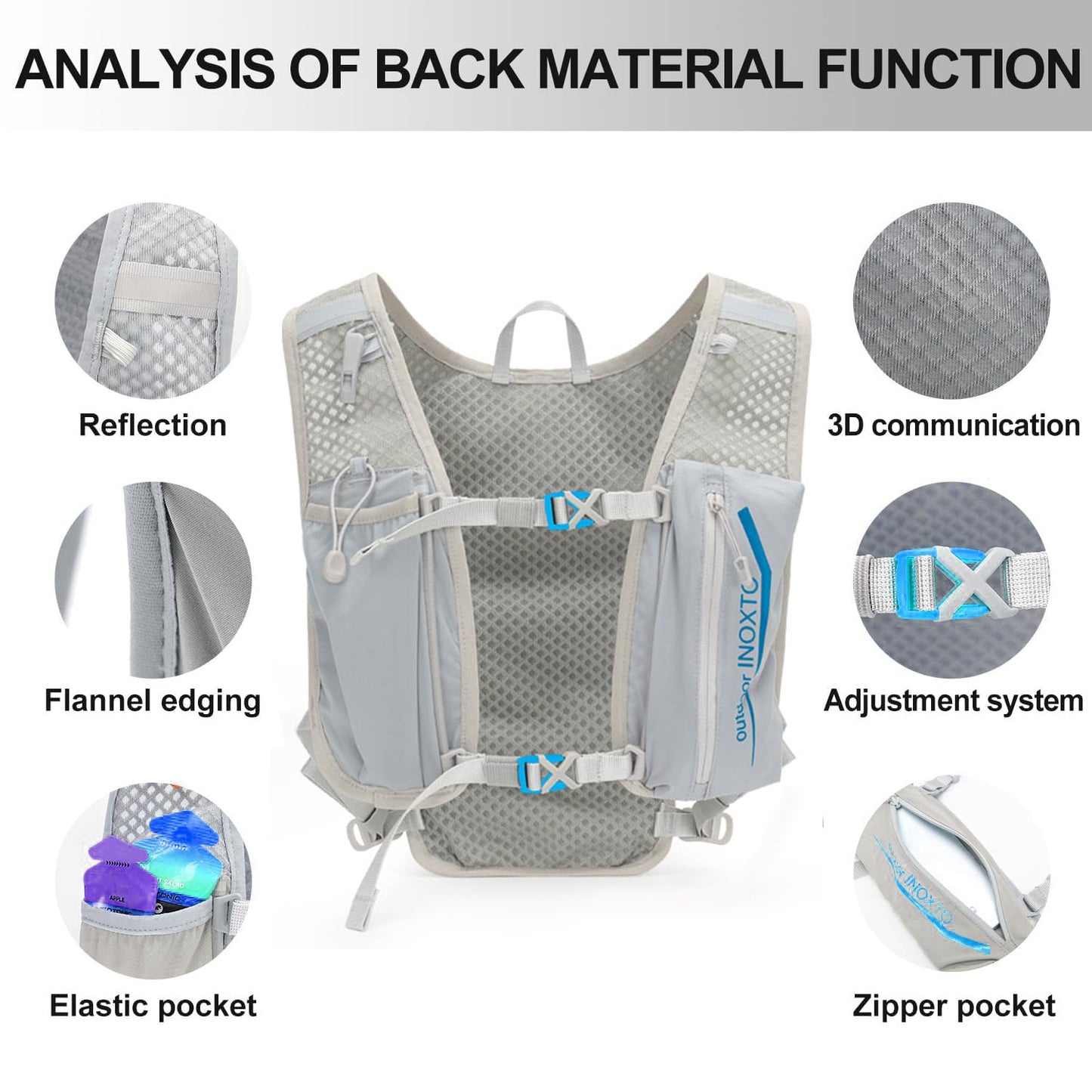 INOXTO Running Hydration Vest Backpack,Lightweight Insulated Pack with 1.5L Water Bladder Bag Daypack for Hiking Trail Running Cycling Race Marathon for Women Men (591 Light Gray Blue)