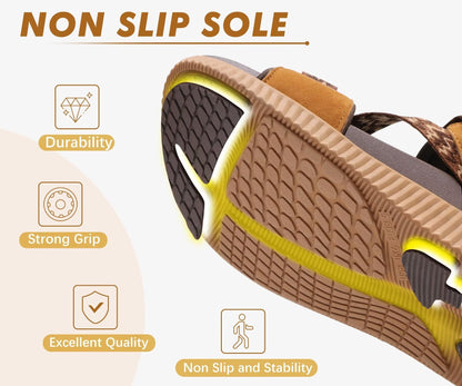 KuaiLu Walking Orthopedic Sandals Womens Comfortable Arch Support Hiking Sandles Plantar Fasciitis Athletic Sport Recovery Cushion Summer Travel Outdoor Open Toe Water Sandals Brown Khaki Size 11