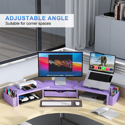 gianotter Dual Monitor Stand Riser, Desk Organizer With Drawer and 2 Pen Holders, Desk Organizers and Accessories, Purple Office Decor (Purple)