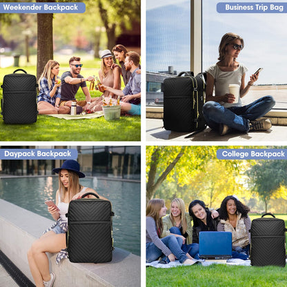 Large Carry On Travel Backpack - Flight Approved Waterproof Anti-Theft Luggage Daypack for Women Men Fit 17 Inch Laptop Business Weekender Overnight Backpack College Bag Personal Item Size Black