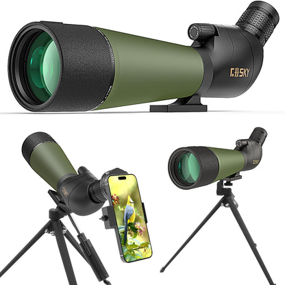 Gosky Flagship DiamondEdge 20-60x80 Spotting Scope with Tripod, Carrying Bag and Quick Phone Holder - BAK4 High Definition Waterproof Spotter Scope for Bird Watching Wildlife observing,Green