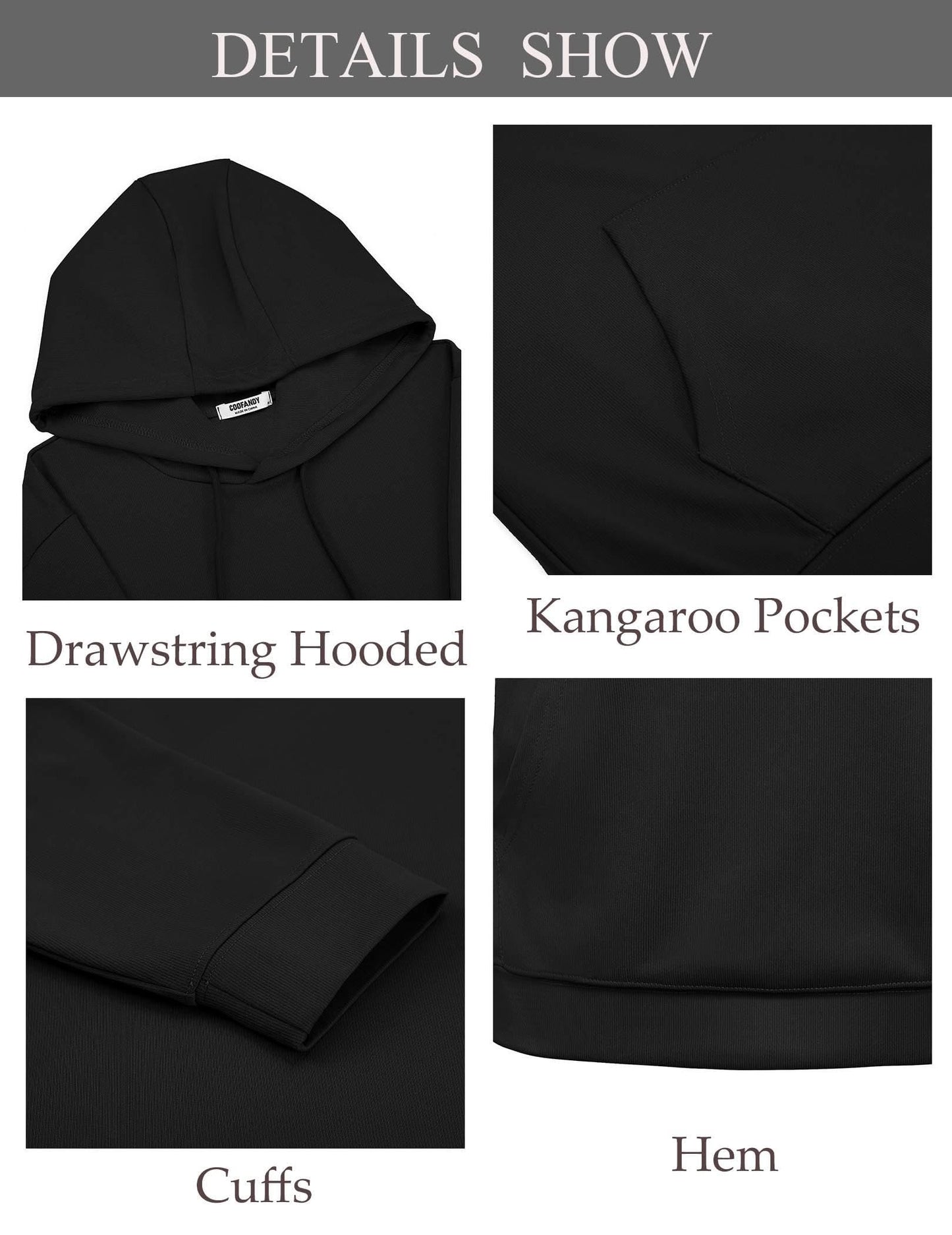 COOFANDY Men's Knit Hoodie Pullover Hipster Hip Hop Long Sleeve Drawstring Hooded Sweatshirts Long Sleeve Black