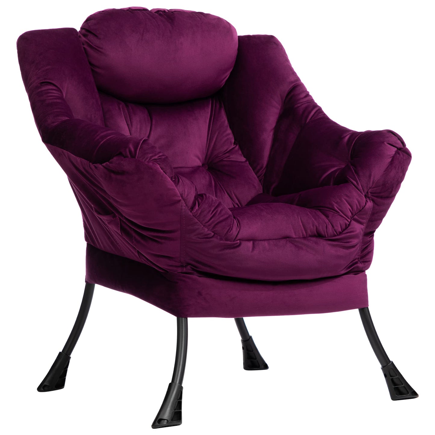 HollyHOME Lazy Chair with Armrest and Side Pocket, Comfy Accent Lounge Chair,Leisure Sofa Armchair for Living Room, Bedroom, Dorm, or Small Spaces, Oversized Reading Sofa Chair,Velvet Deep Purple