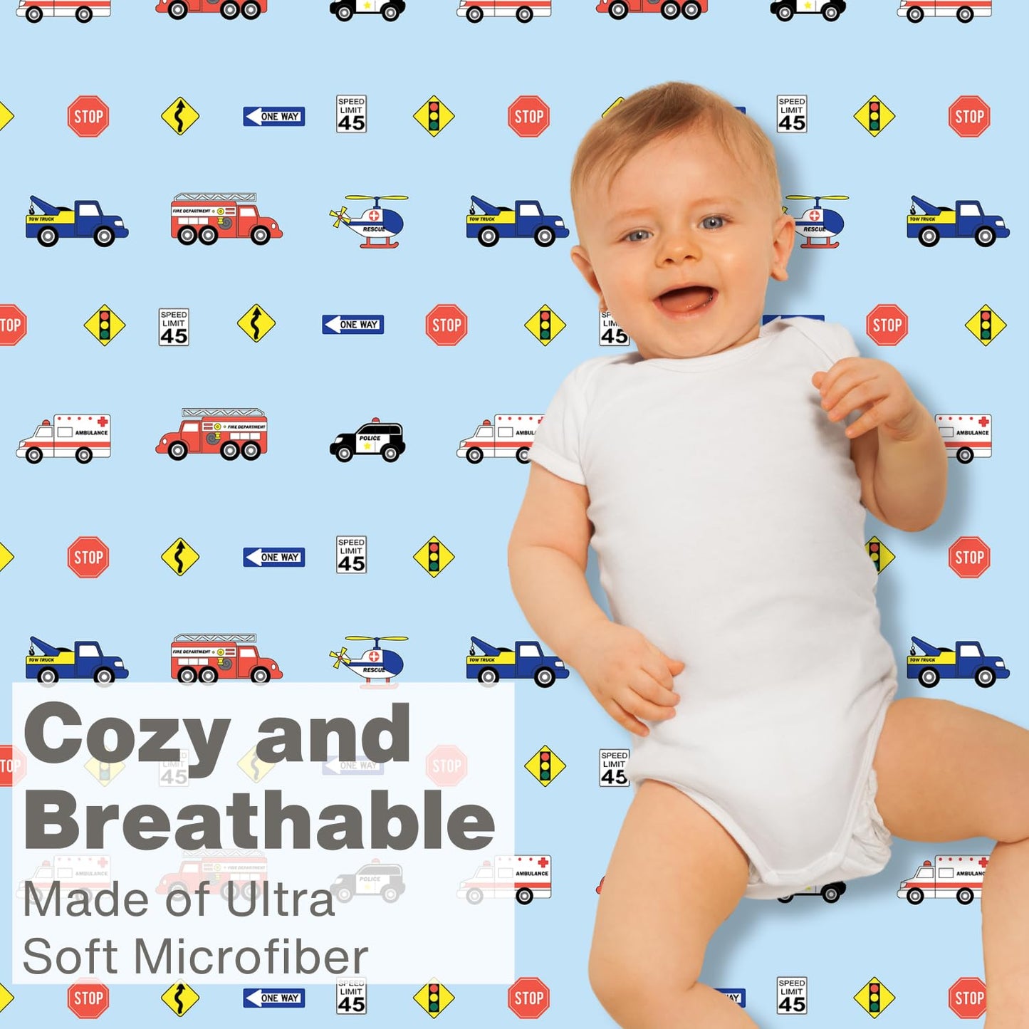 Everyday Kids 2 Pack Fitted Boys Crib Sheet, 100% Soft Breathable Microfiber Baby Sheet, Fits Standard Size Crib Mattress 28in x 52in, Nursery Sheet - Rescue/Blue