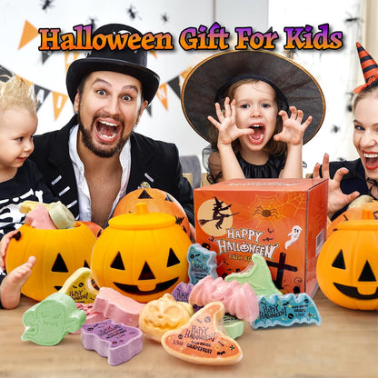 15 Count Halloween Bath Bombs with Pumpkin Bucket, Halloween Spooky Bath Bombs for Kids, Adorable Hallowen Trick o Treat Party Favors for Kids